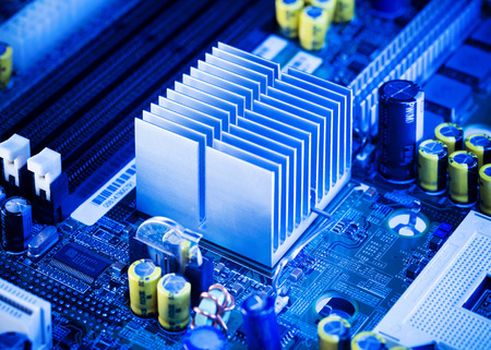 Close Up - Aluminum heatsink on a computer motherboardの写真素材