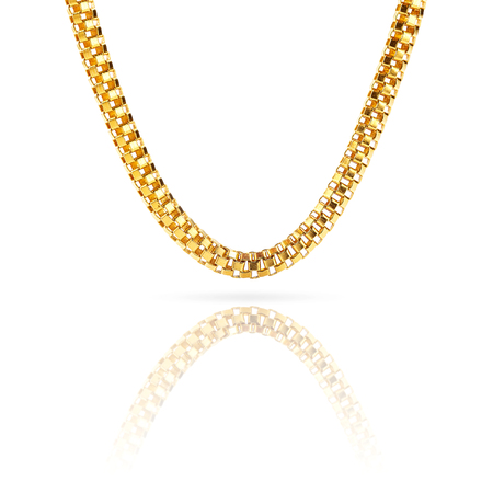 Pure solid gold chain necklace bracelet isolated on white background (24k gold chain)の写真素材