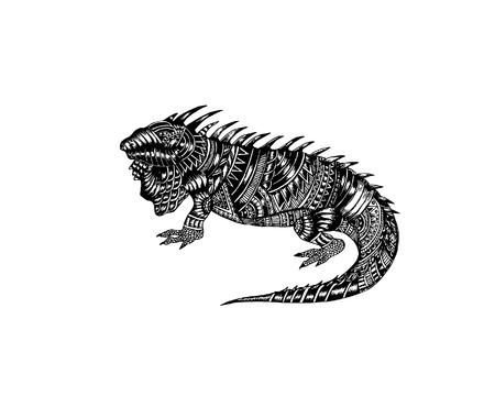 Vector Tribal Decorative Lizard. Patterned Design, Tattooのイラスト素材