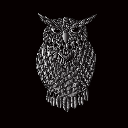 OWL vector handdrawn illustration in zentangle styleのイラスト素材