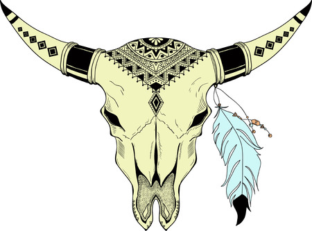 Hand drawn Buffalo Skull Native American Totemのイラスト素材