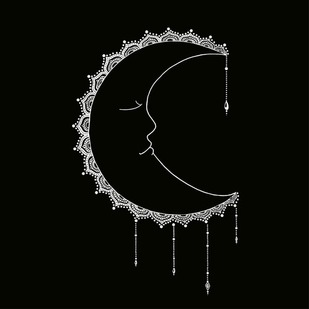 Vector  handdrawn illustration of Moon with faceのイラスト素材