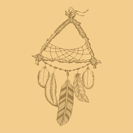 Dreamcatcher with feathers. Vector hand drawn illustrationのイラスト素材