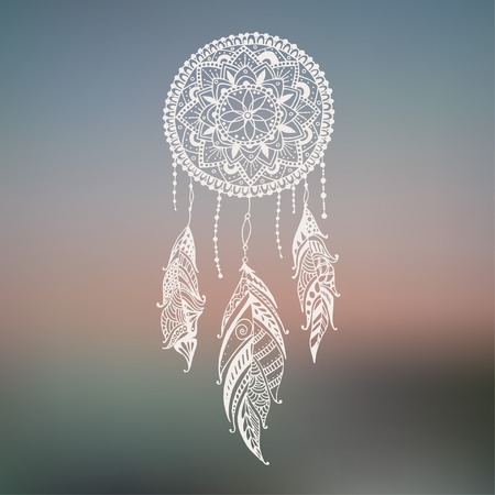 Dreamcatcher with feathers. Vector hand drawn illustrationのイラスト素材