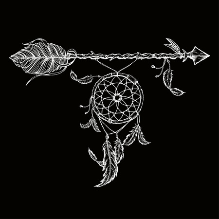 Ethnic arrows, feathers. Boho style. Freedom concept.のイラスト素材