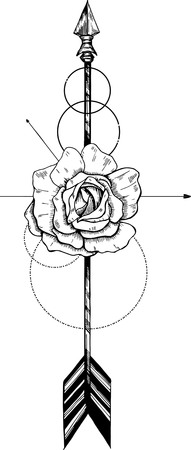 Beautiful boho elements . arrows, feathers and flowersのイラスト素材