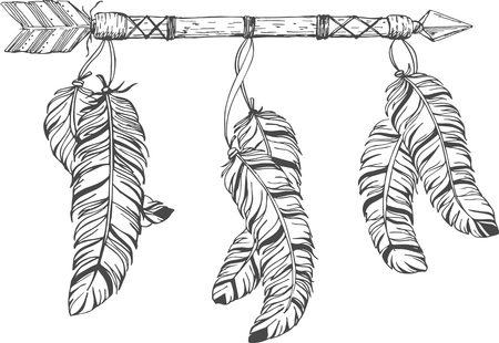 Tribal arrow in ethnic pattern with feathers.のイラスト素材