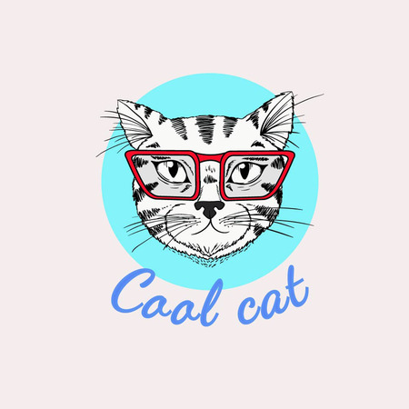 Vector cute illustration with hipster cat headのイラスト素材