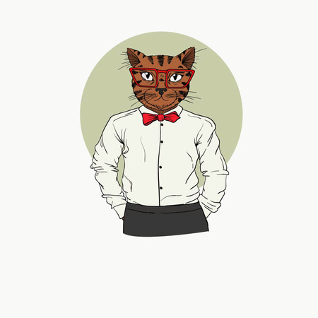 Vector cute illustration with hipster cat dressedのイラスト素材