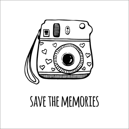 Vector retro hand drawn hipster photo camera. Vintage illustration for design, print for t-shirt, poster, card.のイラスト素材