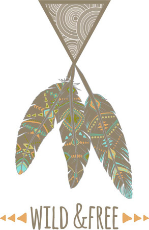 Vintage vector ethnic tribal feather seamless. Bohemian style.のイラスト素材