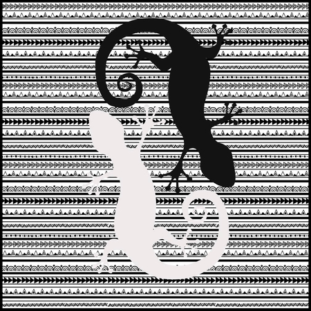 Vector ethnic pattern with yin yang gecko. Textile print with tribal ornament.のイラスト素材