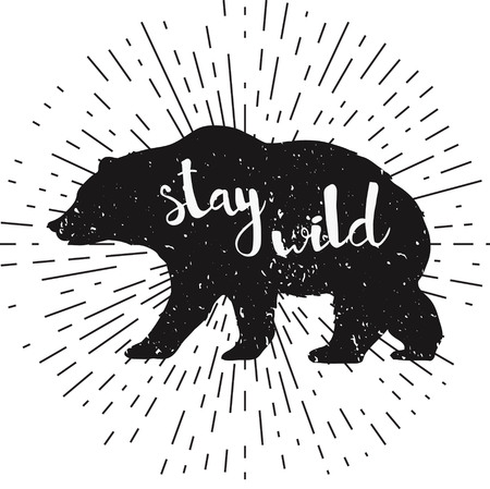 Hand drawn grunge bear silhouette with handwriting inscriptionのイラスト素材