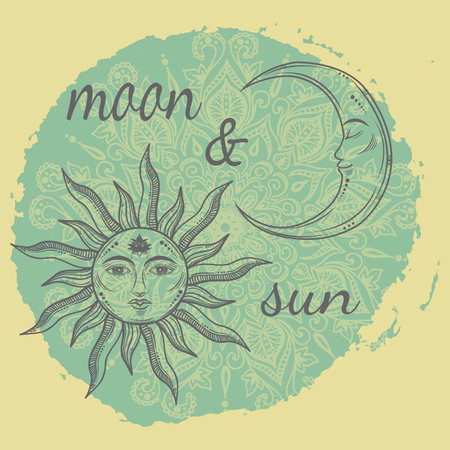 Vector illustration of Moon and Sun with facesのイラスト素材