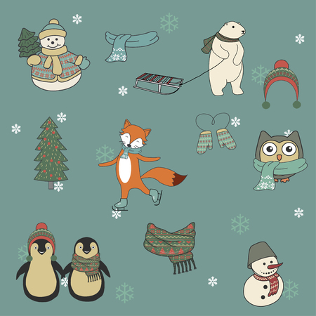 Cute Set of Vector christmas charactersのイラスト素材