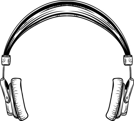 Hand-drawn vintage headphones in color white vector illustrationのイラスト素材