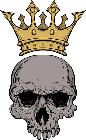 Colorful hand drawn sketch skull with crown for tattoo line art vector illustrationのイラスト素材