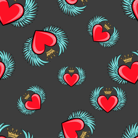 vector seamless with hearts and wingsのイラスト素材