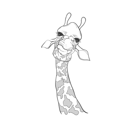 Funny poster. Portrait of a Giraffe in a bright coloring glasses. Vector illustration.のイラスト素材