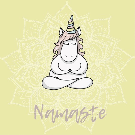 Hand drawn cute unicorn in yoga poseのイラスト素材