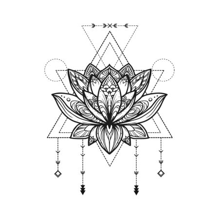 Filigree lotus flower, vector handdrawn illustration on secred geometry signのイラスト素材