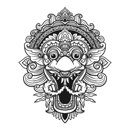 Traditional ritual Balinese mask. Vector outline illustration for coloring book isolated.のイラスト素材