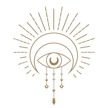 Symbol of eye with moon and stars inside. Hand drawn vector illustrationのイラスト素材