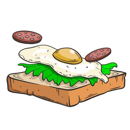 Outline Drawing, a Sandwich Isolated on White Background, Hand Drawn Illustration.のイラスト素材