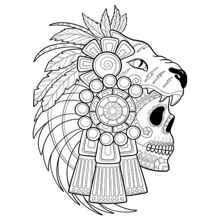 Aztec Indian Death Skull Tattoo Vector illustrationのイラスト素材