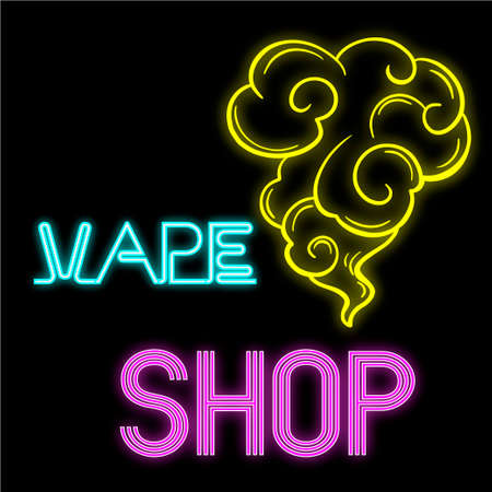vape shop neon sign with smokeのイラスト素材