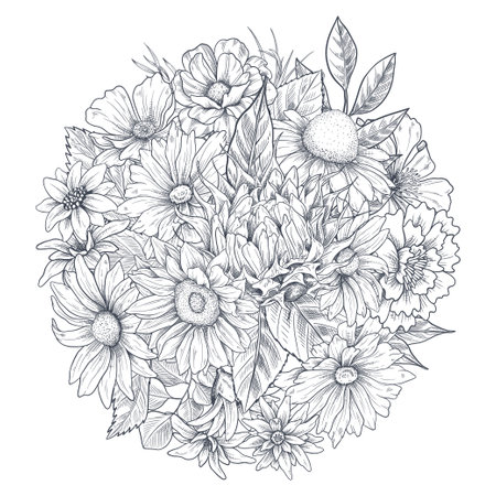 Flower bouquet hand drawn sketch illustration Wild flowersのイラスト素材