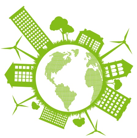 Ecology city and elements background vector concept- wind alternative energyのイラスト素材