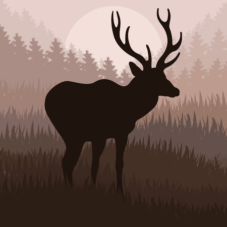 Deer in the forest vector backgroundのイラスト素材