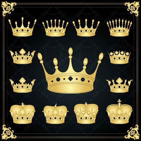 Vintage golden royal coat of arms crown collectionのイラスト素材