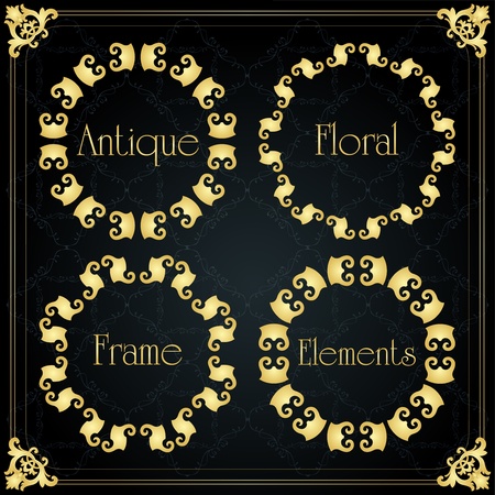 Vintage golden antique frames and elements illustrationのイラスト素材