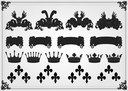 Illustrated vintage coat of arms elements collectionのイラスト素材