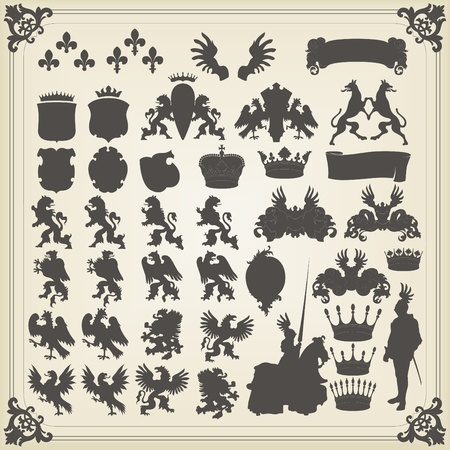 Heraldic silhouettes set of many vintage elements vector backgroundのイラスト素材
