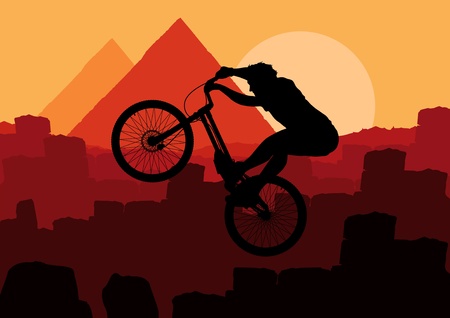 Animated mountain bike trial rider in Egypt pyramid ruin landscape illustrationのイラスト素材