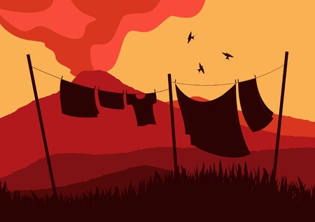 Animated volcanic eruption in wild nature landscape illustrationのイラスト素材