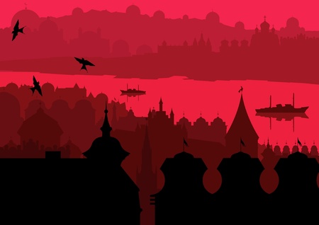 Vintage Europe city landscape illustrationのイラスト素材