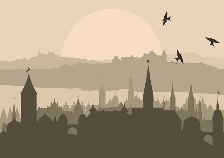 Vintage Europe city landscape illustrationのイラスト素材