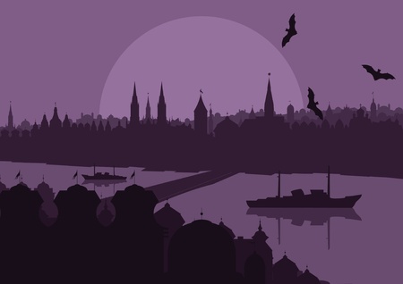 Vintage Europe city landscape illustrationのイラスト素材