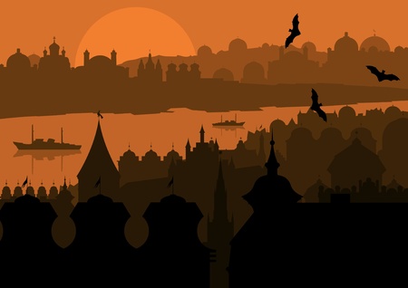 Vintage Europe city landscape illustrationのイラスト素材