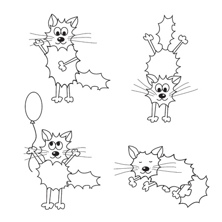 Cute animated doodle cats illustrationのイラスト素材