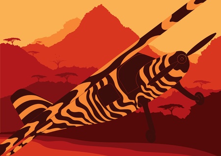 Animated safari plane in wild africa foliageのイラスト素材