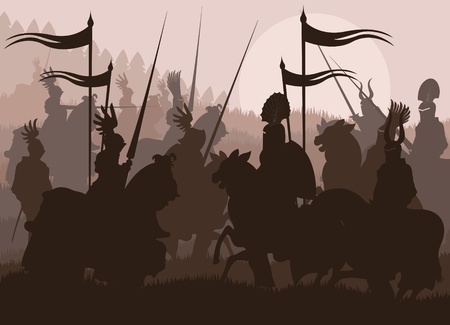 Medieval knights in battle vector background, rider leader duelのイラスト素材