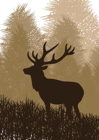 Animated rain deer in wild nature landscape illustrationのイラスト素材