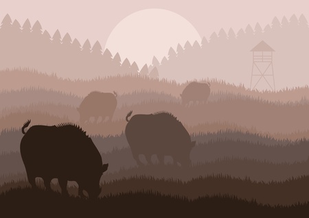 Animated wild boar hunting season foliage illustrationのイラスト素材