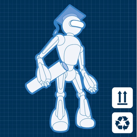 Animated academy graduate student robot blueprint planのイラスト素材