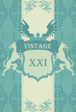 Coat of arms vector background with heraldic lionsのイラスト素材